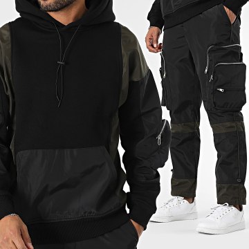 2Y Premium - Ensemble Sweat Capuche Et Pantalon Cargo Noir Vert Kaki