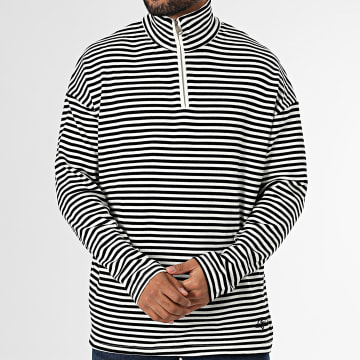Classic Series - White Black Stripe Zip Neck Sweater