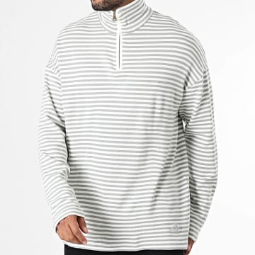 Classic Series - Jersey de rayas blancas y grises con cuello de cremallera