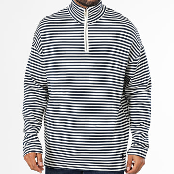 Classic Series - Jersey de rayas azul marino y blanco con cuello de cremallera