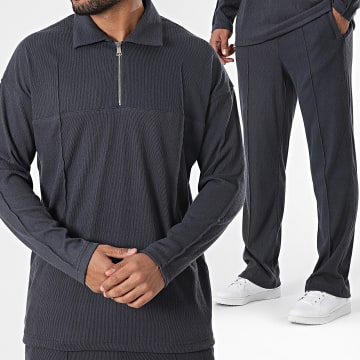 Classic Series - Conjunto de polo de manga larga y pantalón gris carbón