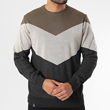 Classic Series - Pull Marron Beige Foncé Gris Anthracite