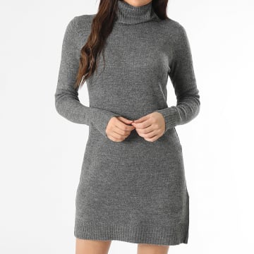 Only - Robe Pull Femme Col Roulé Elanor Gris Anthracite