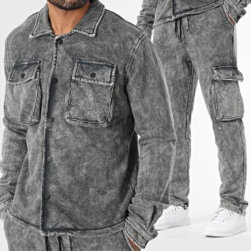 Classic Series - Ensemble Chemise Manches Longues Et Pantalon Cargo Gris Anthracite Chiné