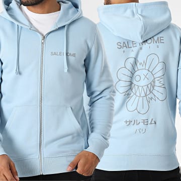 Sale Môme Paris - Sweat Zippé Capuche Flower Bleu Clair