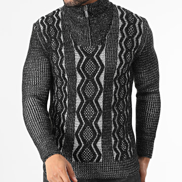 Classic Series - Suéter blanco negro con cremallera y cuello alto