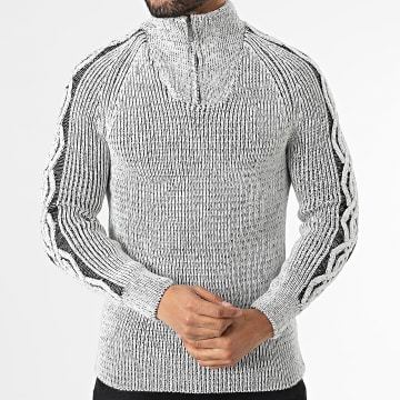 Classic Series - Pull Col Montant Zippé Blanc Chiné