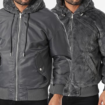 Frilivin - Chaqueta con cremallera y capucha gris antracita reversible