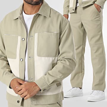 Frilivin - Conjunto de chaqueta y pantalón Verde caqui claro Beige claro