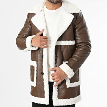 Frilivin - Chaqueta marrón blanca