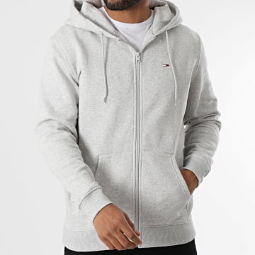Tommy Jeans - Sweat Zippé Capuche Flag Zip 0743 Gris Chiné
