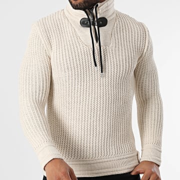Classic Series - Pull Col Montant Zippé Beige Clair