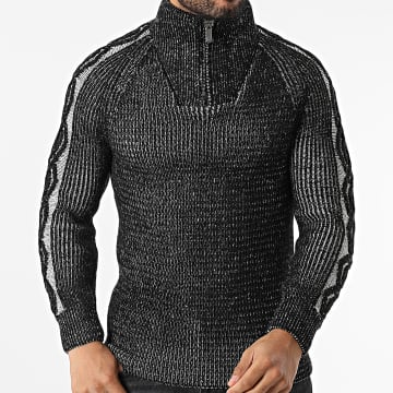 Classic Series - Pull Col Montant Zippé Noir Chiné