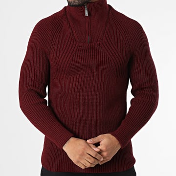 Classic Series - Pull Col Montant Zippé Bordeaux
