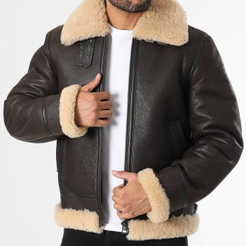 Redskins - Chaqueta de piel con cuello de piel marrón Reagan Queenstown