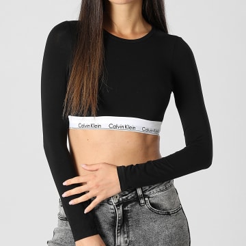 Calvin Klein - Tee Shirt Crop Manches Longues Femme Lightly Lined Bralette QF8009E Noir
