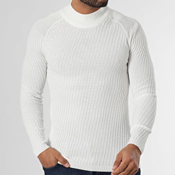 Pull Col Zip Enzo Di Capri - Laine Chaude Blanche - Fermeture Brandebourg - Taille XL