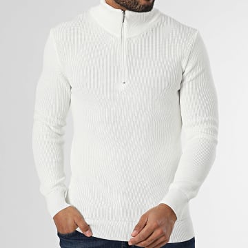 Classic Series - Pull Col Montant Zippé Blanc