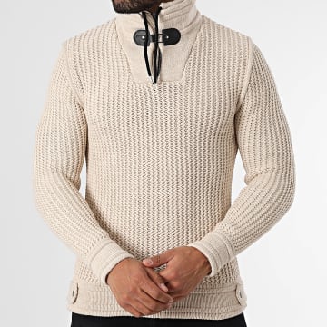 Classic Series - Pull Col Montant Zippé Beige