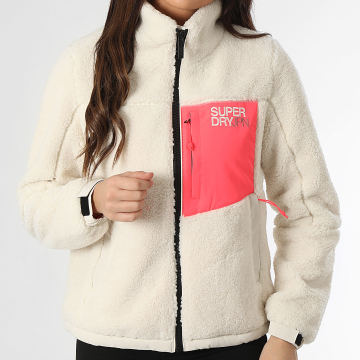 Superdry - Chaqueta con cremallera Fleece Trekker para mujer W5011743A Ecru