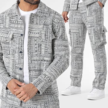 Ikao - Ensemble Surchemise Et Pantalon Cargo Blanc Gris