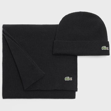 Lacoste Lot Bonnet Et Echarpe Logo Brode Crocodile Noir LaBoutiqueOfficielle
