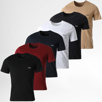 BOSS - Lot De 6 Tee Shirts 50475284 50499445 Blanc Noir Camel Bleu Marine Bordeaux