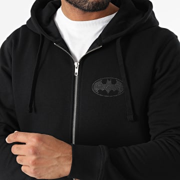 DC Comics - Felpa con cappuccio e zip con logo glitterato nero