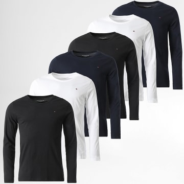 Tommy Hilfiger - Lot De 6 Tee Shirts Manches Longues Signature 3378 Bleu Marine Noir Blanc