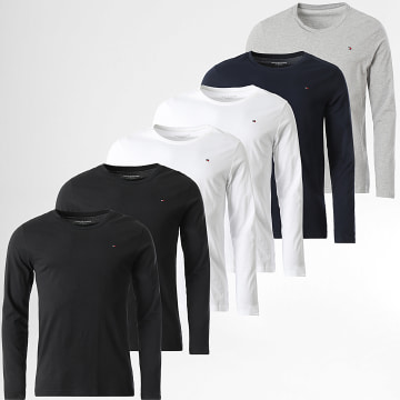 Tommy Hilfiger - Lot De 6 Tee Shirts Manches Longues Signature 3378 Bleu Marine Noir Blanc Gris