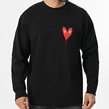 Luxury Lovers - T-Shirt Lange Mouwen Relaxed Rib Heart Serie Klein Rood Zwart