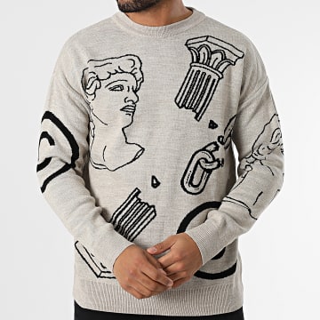 Ikao - Pull Beige Chiné Noir