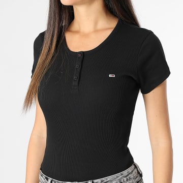 Tommy Jeans - Tee Shirt Femme Slim Button 9502 Noir