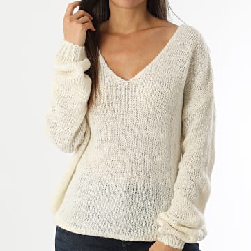 Teddy Smith - Pull Col V Femme Molly Ecru