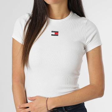 Tommy Jeans - Tee Shirt Slim Femme Badge 0463 Blanc