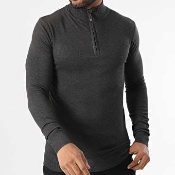 Uniplay - Pull Col Montant Zippé Gris Anthracite Chiné