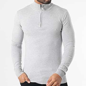 Uniplay - Pull Col Montant Zippé Gris Chiné