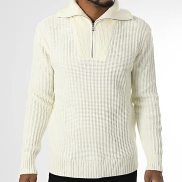 Armita - Maglione beige chiaro con scollo a zip