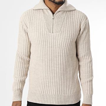 Armita - Maglione beige con scollo a zip