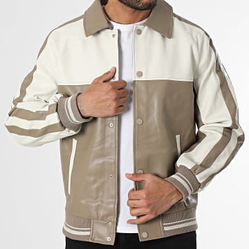 Frilivin - Chaqueta Bomber Beige Oscuro Blanco