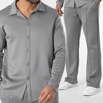 Frilivin - Conjunto de sobrecamisa y pantalón gris marengo