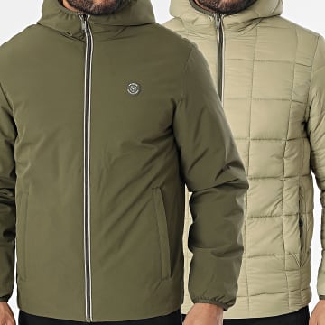 Jack And Jones - Veste Zippée Capuche Réversible Brook Vert Kaki