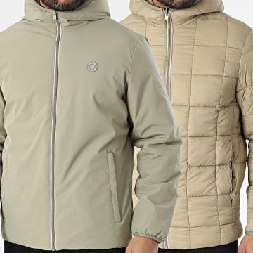 Jack And Jones - Veste Zippée Capuche Réversible Brook Vert Kaki Clair Beige