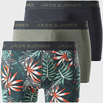 Jack And Jones - Lot De 3 Boxers Vert Kaki Noir Floral