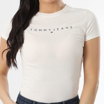 Tommy Jeans - Tee Shirt Femme Slim Linear 8398 Beige Clair