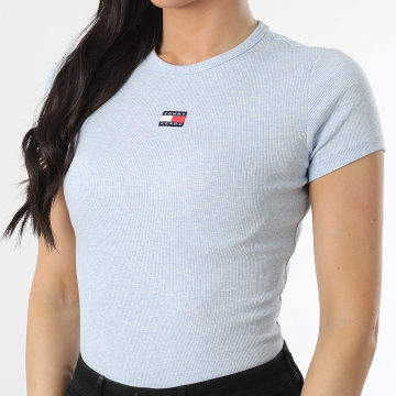 Tommy Jeans - Tee Shirt Slim Femme Badge 0463 Bleu Clair Chiné