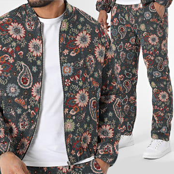 Uniplay - Navy Blue Floral Zip Jacket and Pants Set