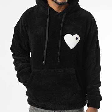 ADJ - Sweat Capuche Polaire Coeur Chic Noir Blanc