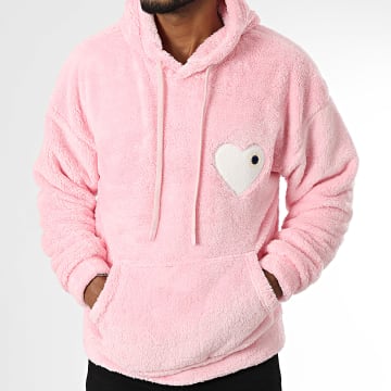ADJ - Sweat Capuche Polaire Coeur Chic Rose Blanc