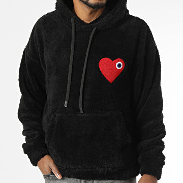 ADJ - Sweat Capuche Polaire Coeur Chic Noir Rouge